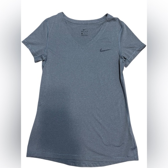 Women's Nike Dri-Fit V-neck Tee Shirt Size Medium Grey Black Swoosh - Picture 1 of 11